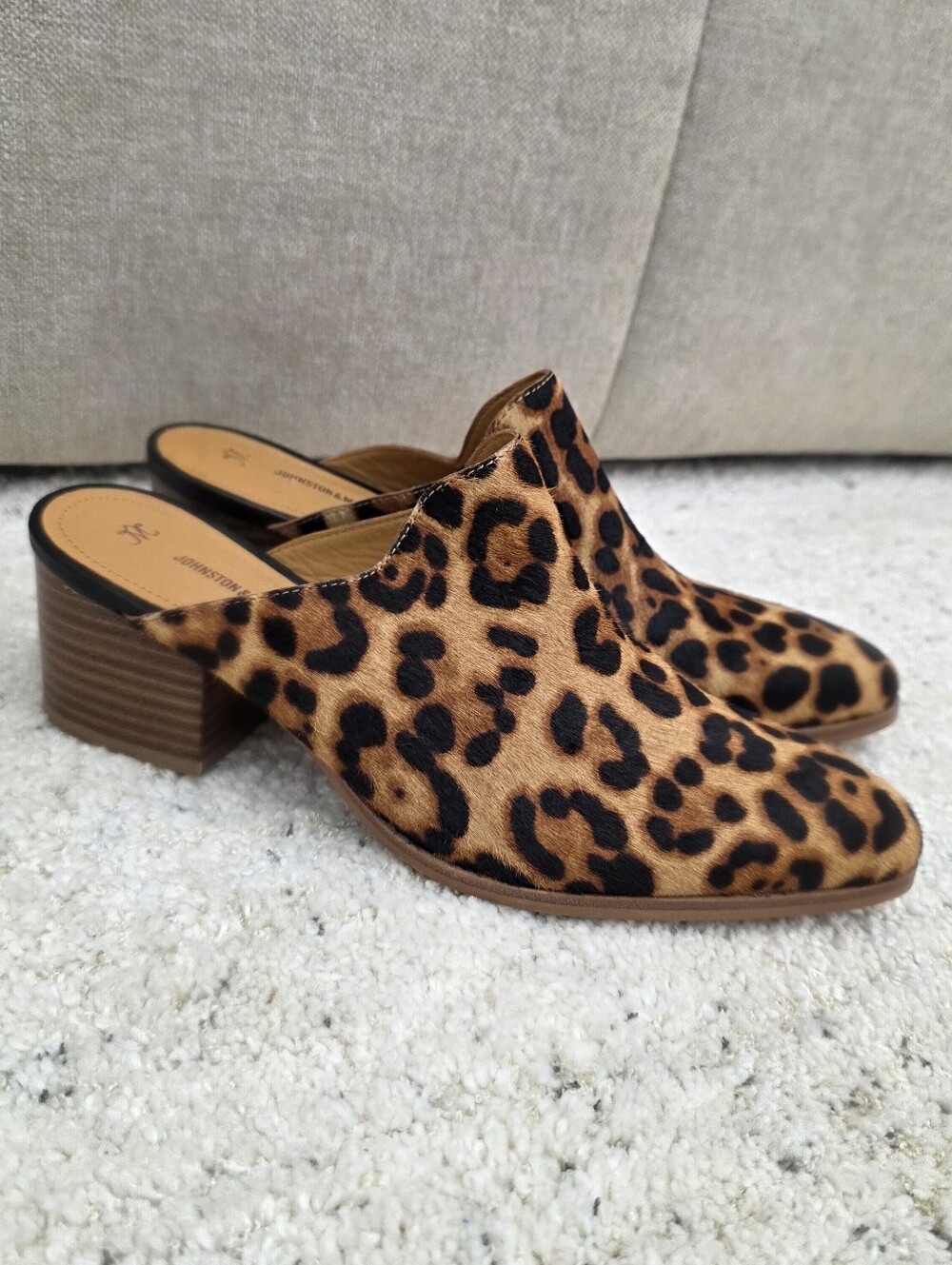 Real Fur Leopard Print Mule Heels - Women
